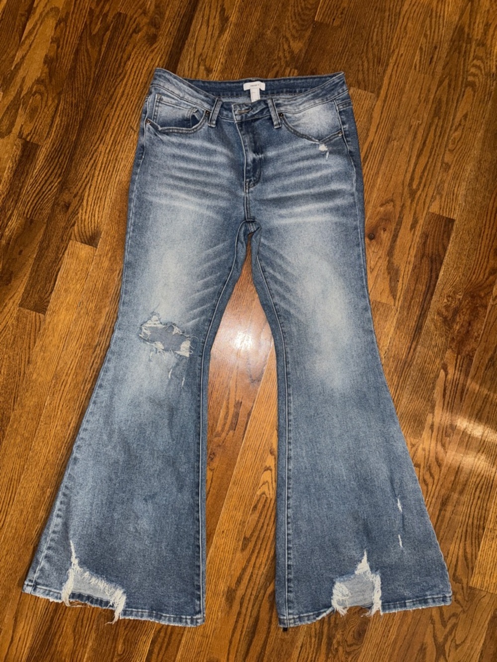 Forever 21 Light Blue Distressed Flare Jeans